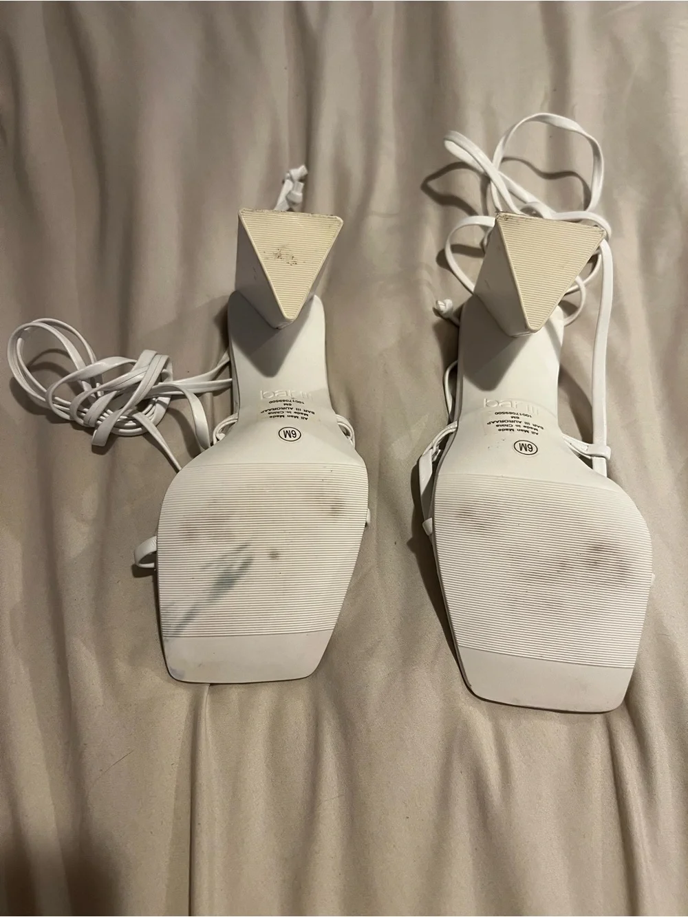 Bar III White Lace-Up Block Heel Sandal
